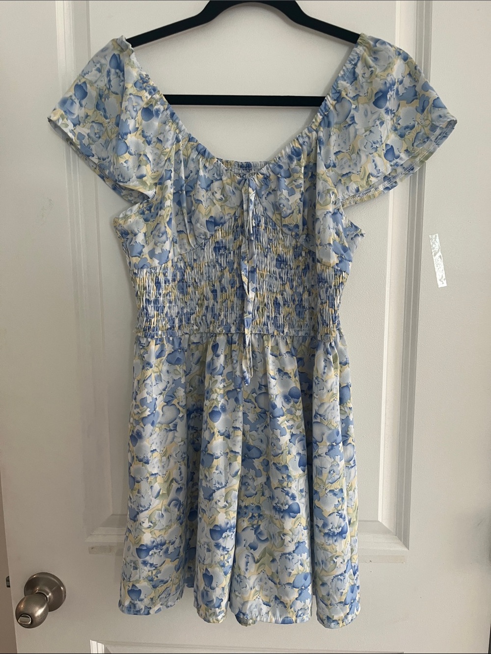 Blue & Yellow Floral Off-Shoulder Romper